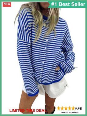 Striped Button Down Long Sleeve Loose Cardigan Sweater